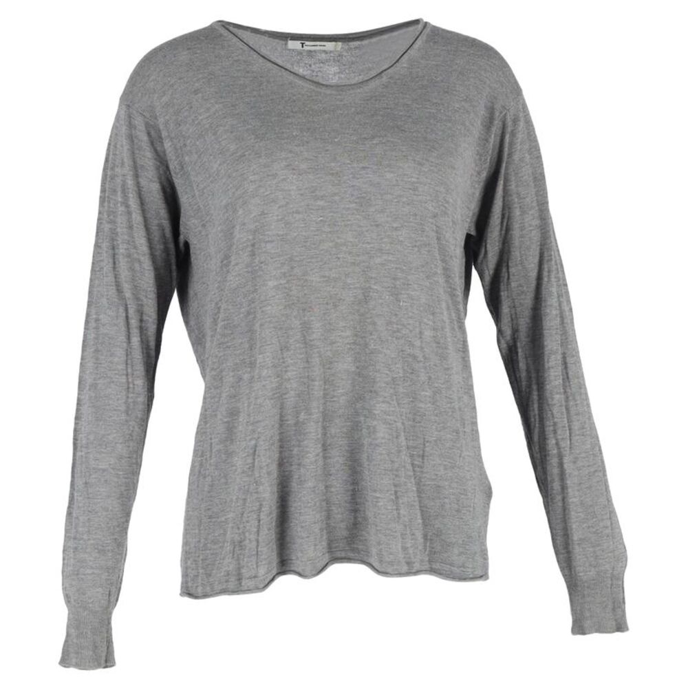 Alexander Wang Scoop Neck Long Sleeve T-Shirt in Grey Cotton